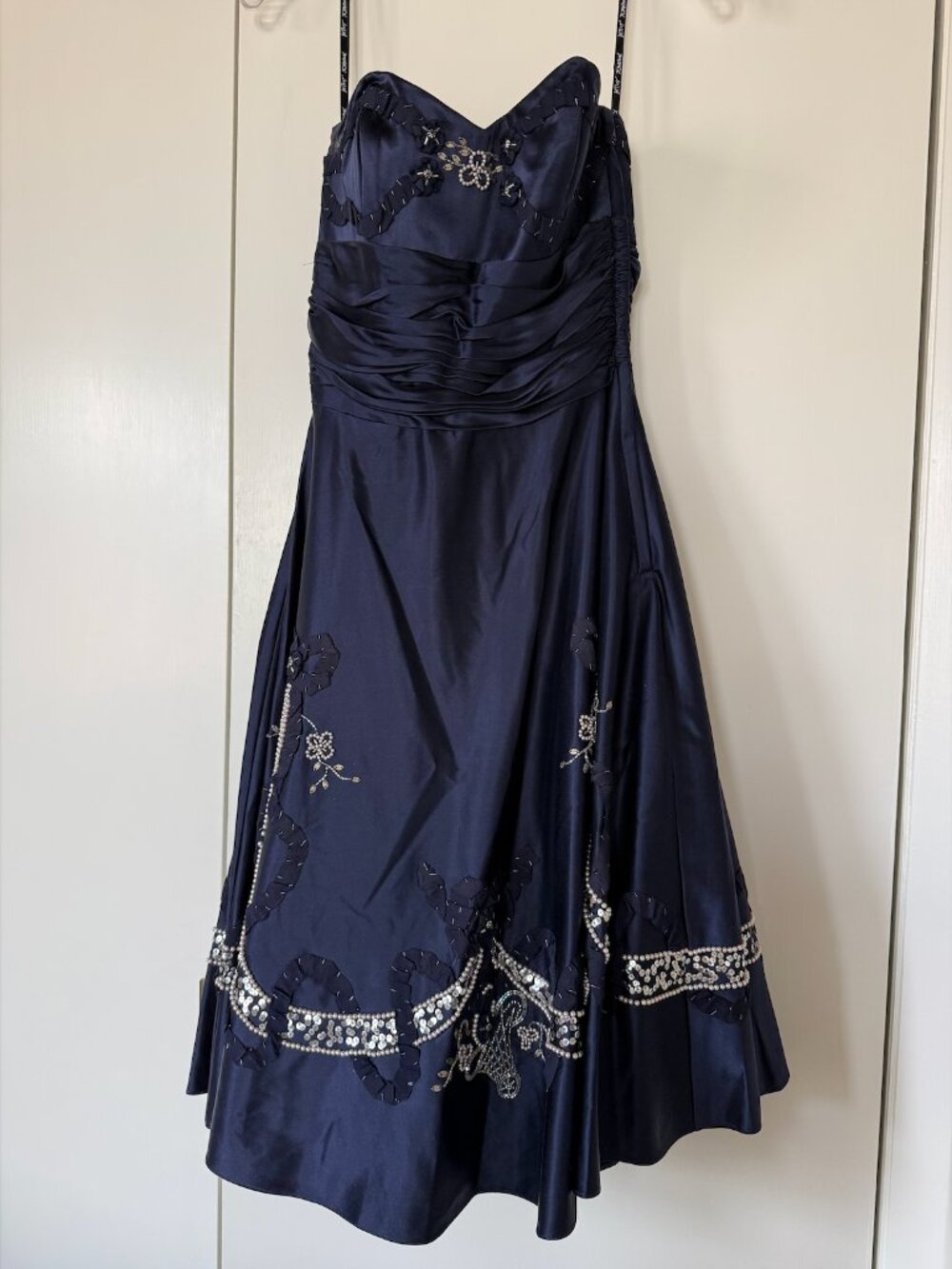 Betsey Johnson Vintage Navy Blue Silk Strapless Gown - Beaded - Size 4